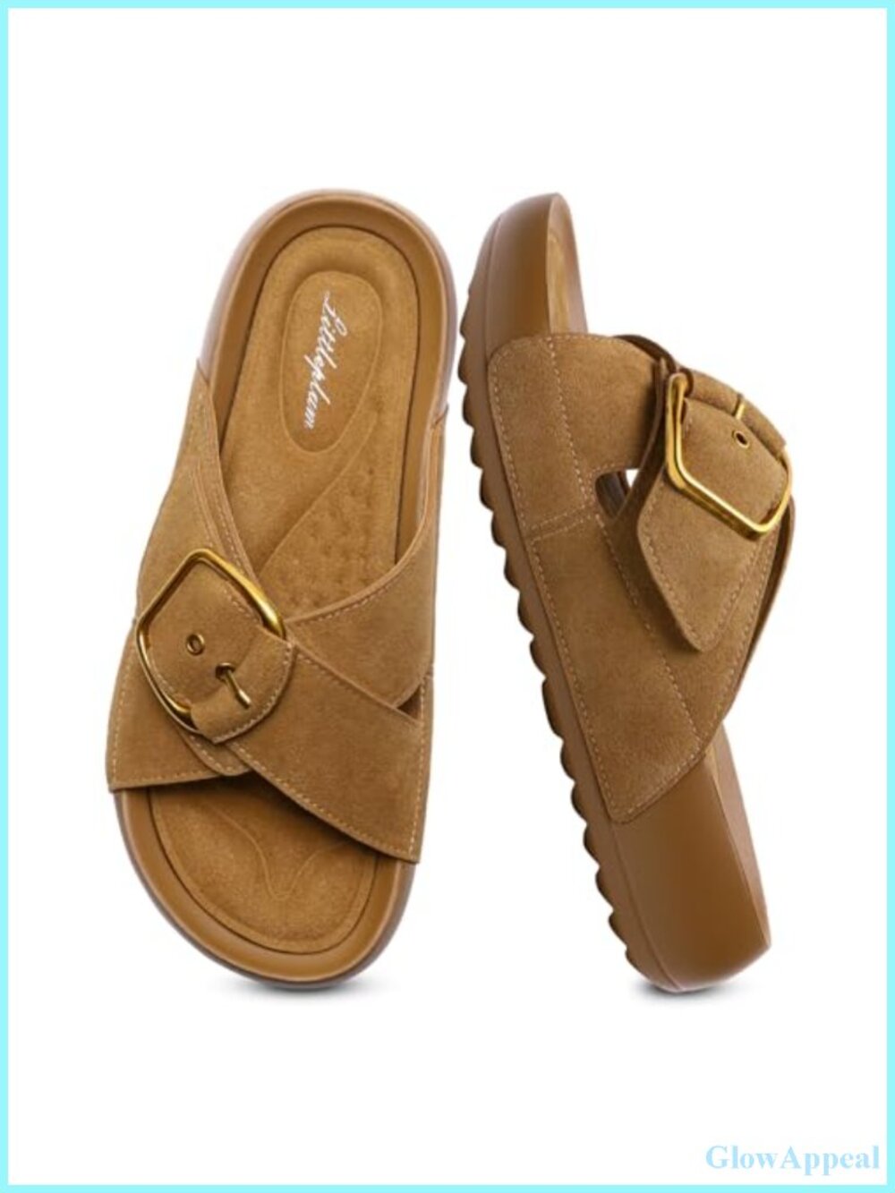 Littleplum Slides Sandals Arch Support Platform Wedge Suede Adjustable Buckle